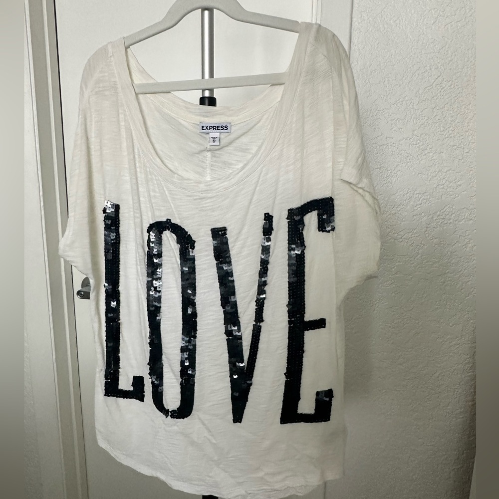 Express Love Sequin Graphic Tee Size XS (small stain)